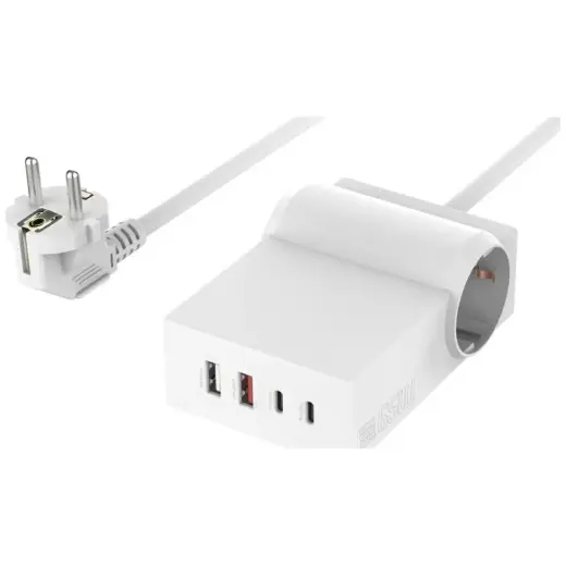 4smarts 6-in-1 Power Strip Desk tīkla lādētājs | 65W | GaN | USB-C, USB-A | balts