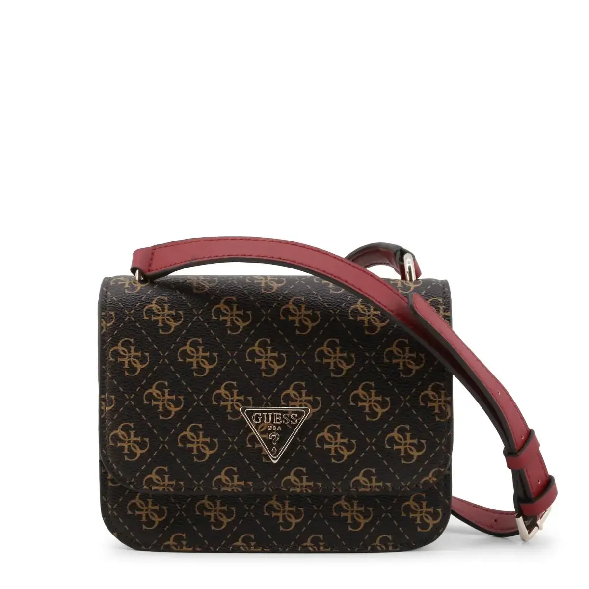 Guess, Noelle, 4G Logo, Textile Crossbody Bag, Brown, hwql78 79780, 18.5 x 14.5 x 7 cm, For Women