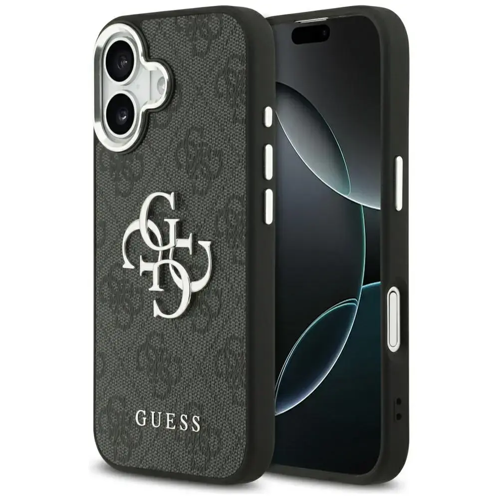 Guess 4G Big 4G Classic Logo maciņš telefonam iPhone 17 melns sudraba krāsā