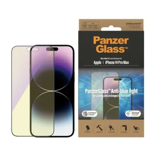 PanzerGlass Ultra-Wide Fit tempered glass for phone iPhone 14 Pro Max 6,7" antibacterial easy aligner included anti-blue light (privacy effect)