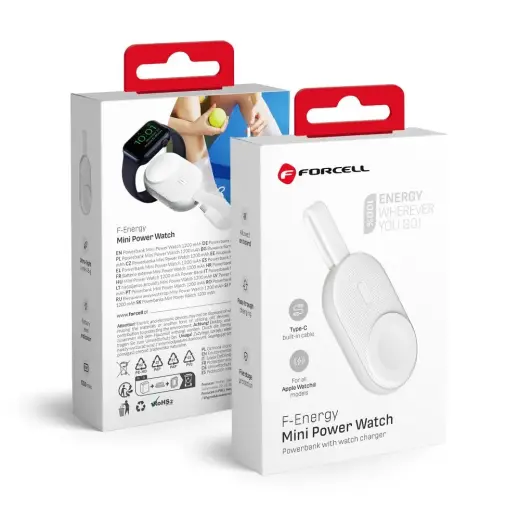 Forcell F-Energy Mini Power Watch väline akupank (powerbank) | 1200 mAh | 2.5W | USB-C, Apple Watch | white