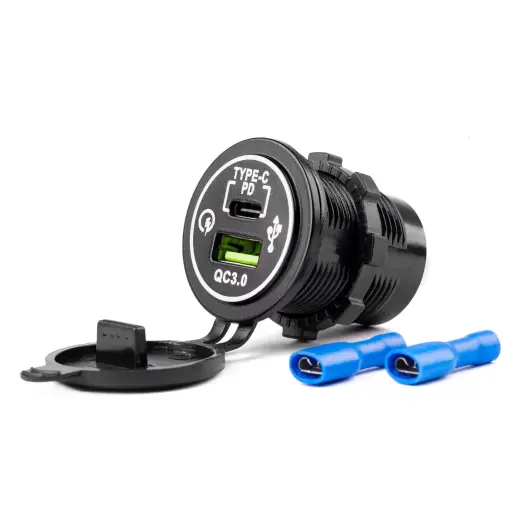 Waterproof phone charger USB+USB-C 12/24V MOD-08