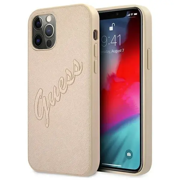 Guess GUHCP12MRSAVSLG iPhone 12|12 Pro 6.1" gold|gold hardcase Saffiano Vintage Script