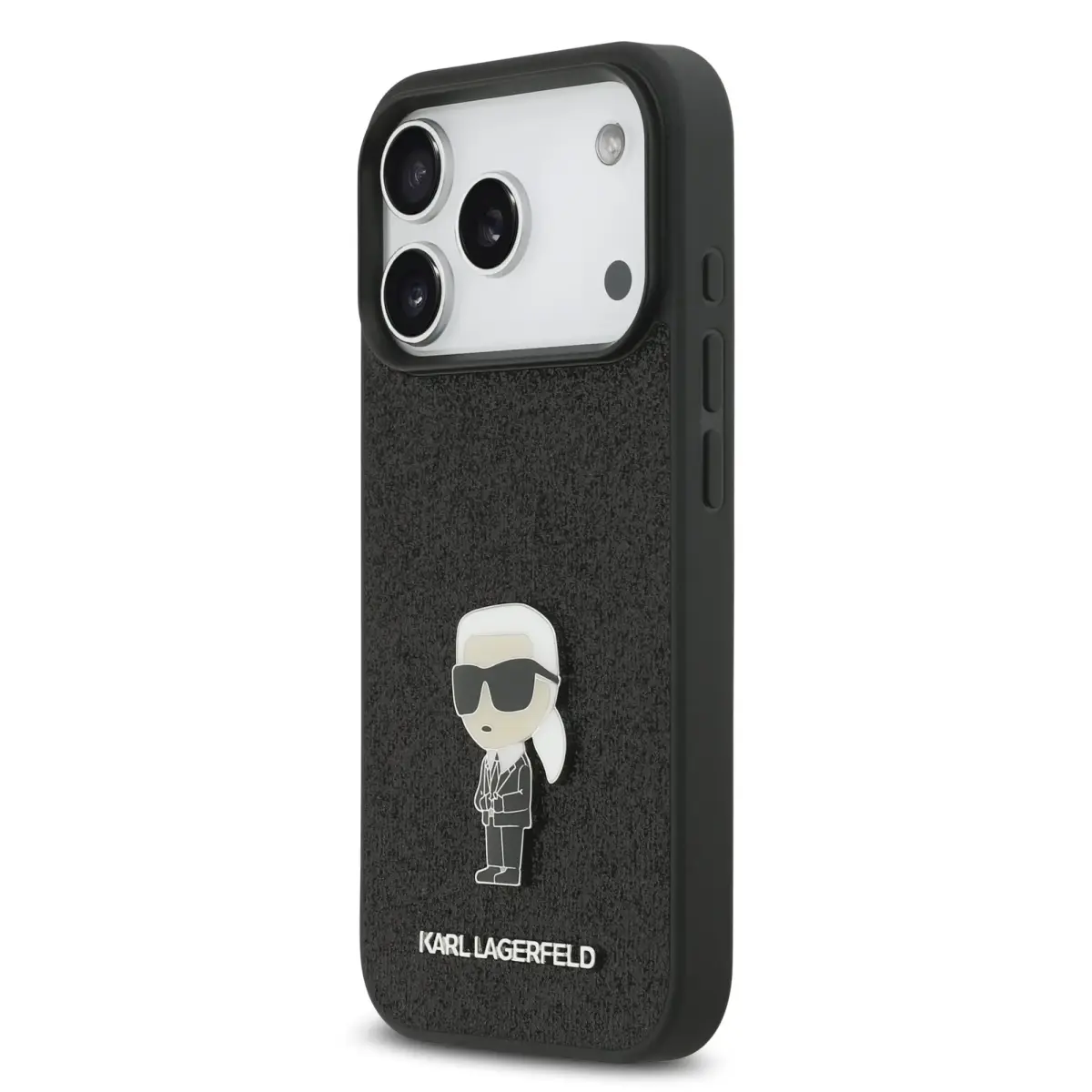 Karl Lagerfeld Fixed Glitter Metal Ikonik maciņš telefonam Apple iPhone 17 Pro melns
