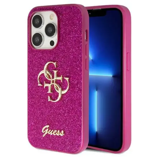Guess GUHCP15XHG4SGU Glitter Script Big 4G telefono dėklas iPhone 15 Pro Max violetinis