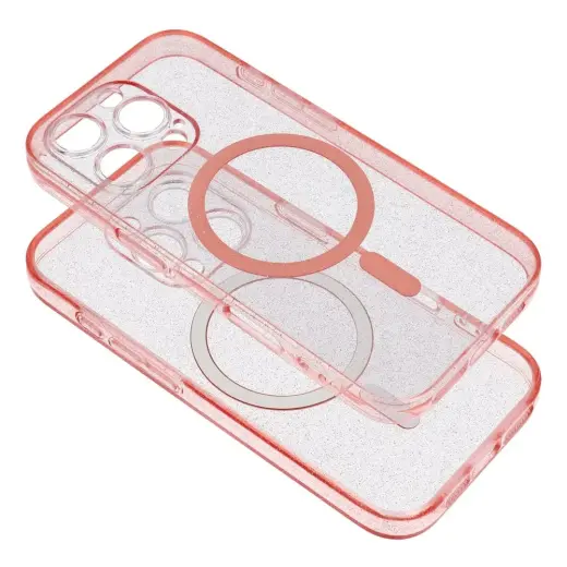 Case for iPhone 15 Clear Mag Cover compatible with MagSafe (camera protection) pink glitter