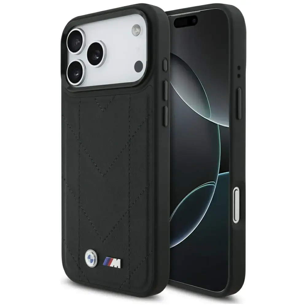 BMW M Quilted Logo maciņš ar MagSafe atbalstu telefonam iPhone 17 Pro Max melns