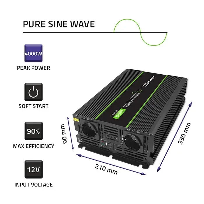 Qoltec Pure Sine Wave Inverter Monolith | 2000W | 4000W | 12V to 230 V
