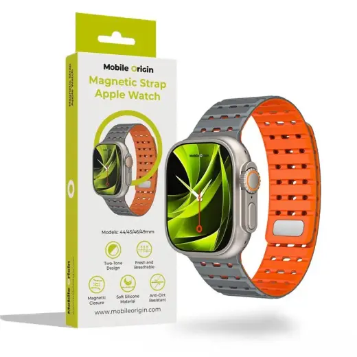 Mobile Origin Magnetic Strap, grey/orange - Apple Watch 49mm/46mm/45mm/44mm