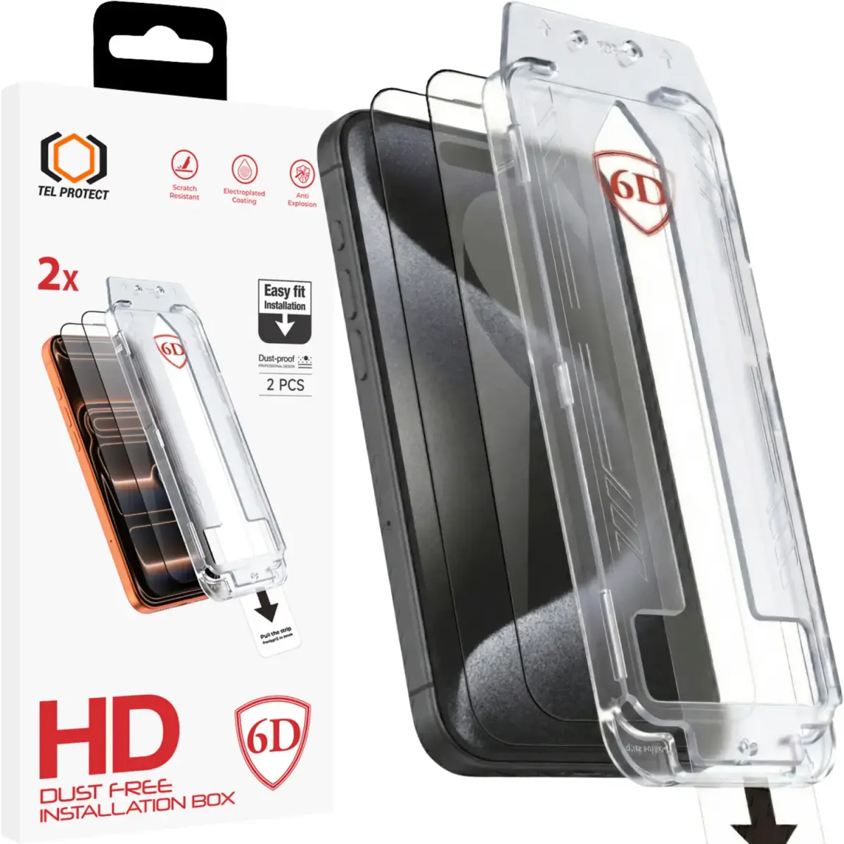 Tel Protect Dust-Free Easy Fit Full Glue 6D Tempered Glass for Iphone 16 black - 2 pieces