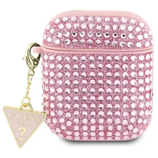 Guess GUA2HDGTPP AirPods 1|2 cover różowy|pink Rhinestone Triangle Charm