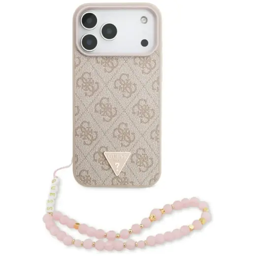 Guess 4G Strap Triangle Logo telefoni ümbris MagSafe toega iPhone 17 Pro Max roosa