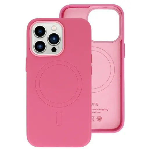 Leather telefono dėklas su MagSafe palaikymu iPhone 15 Plus rožinis