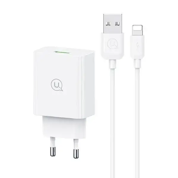 USAMS SC series tīkla lādētājs | 18W | QC3.0 | Lightning | Lightning vads komplektā | balts