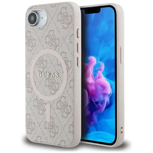 Case Guess 4G Ring Classic Logo MagSafe  for iPhone 16e pink