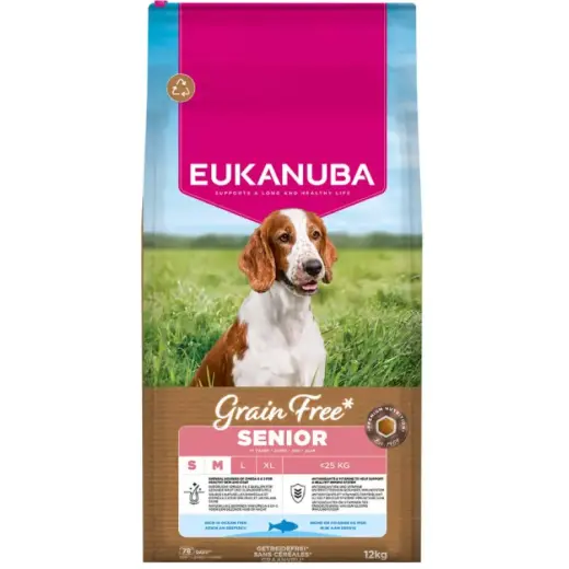 Sausa barība suņiem - Eukanuba Senior Small & Medium, Grain Free, ocean fish 12 kg