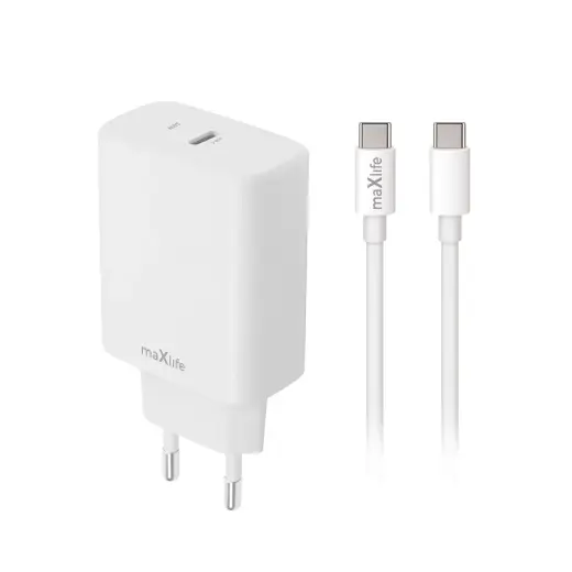 Maxlife MXTC-10-30C tīkla lādētājs | 30W | PD, QC | USB-C | ar USB-C uz USB-C vadu komplektā | balts
