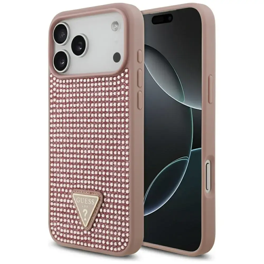 Case Guess Rhinestone Triangle Logo for iPhone 17 Pro Max pink