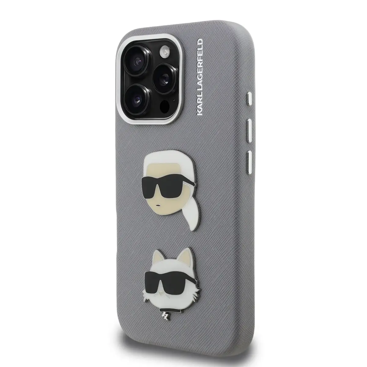 Karl Lagerfeld Grained PU K&CH Heads telefona maciņš iPhone 16 Pro Max Grey