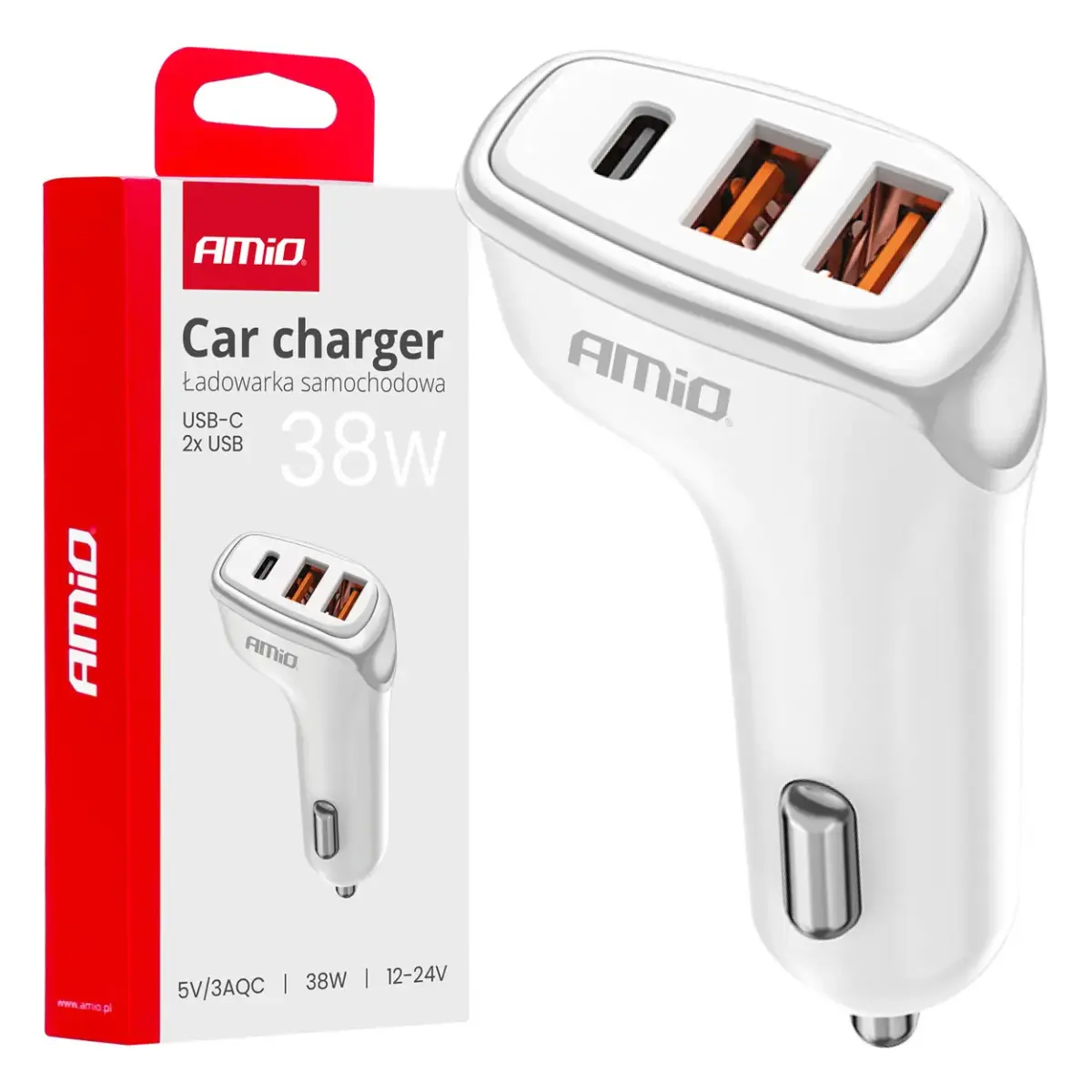 AMiO AMiO-03886 auto lādētājs | 38W | USB-A, USB-C
