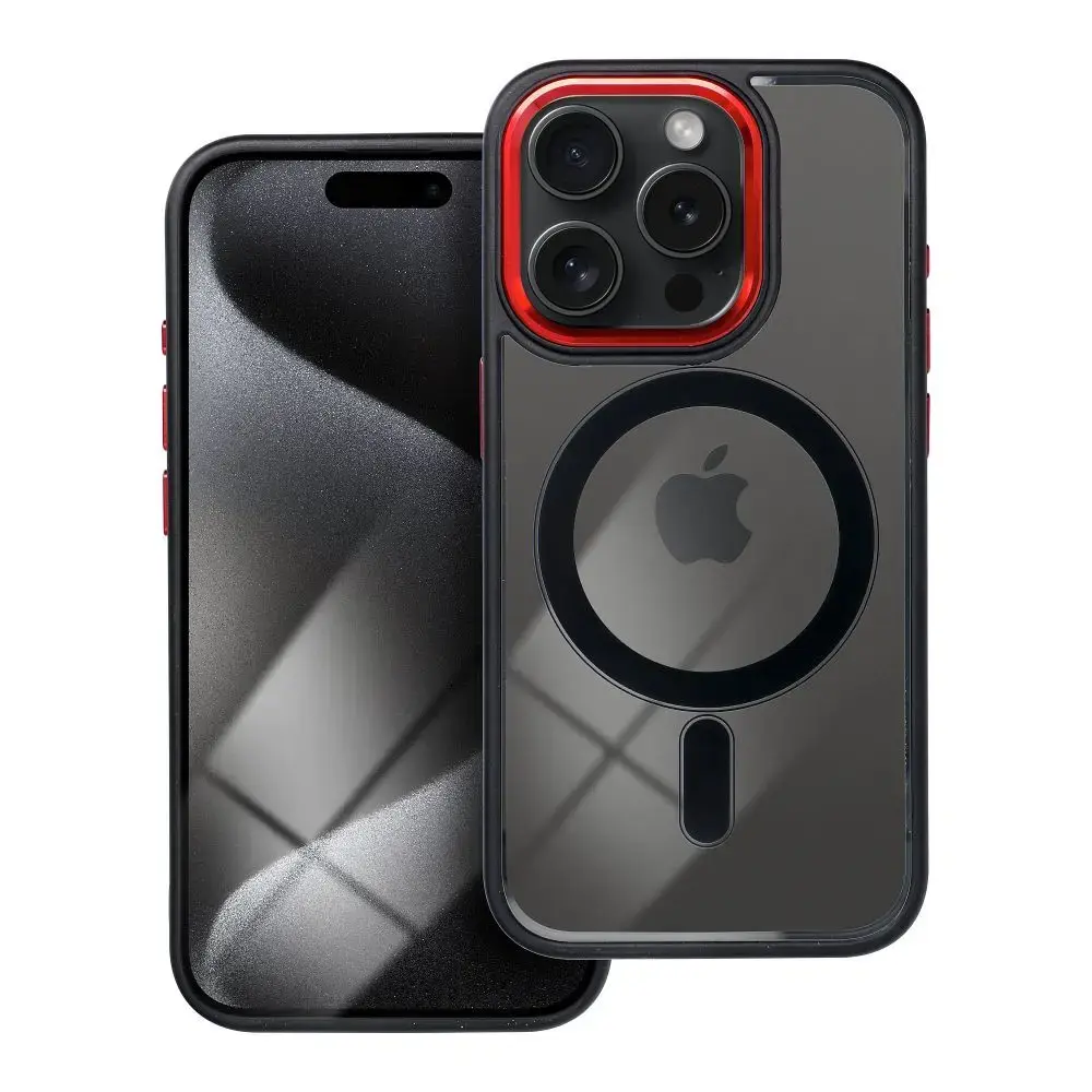 Color Edge Mag telefono dėklas su MagSafe palaikymu iPhone 15 Pro juodas raudonas