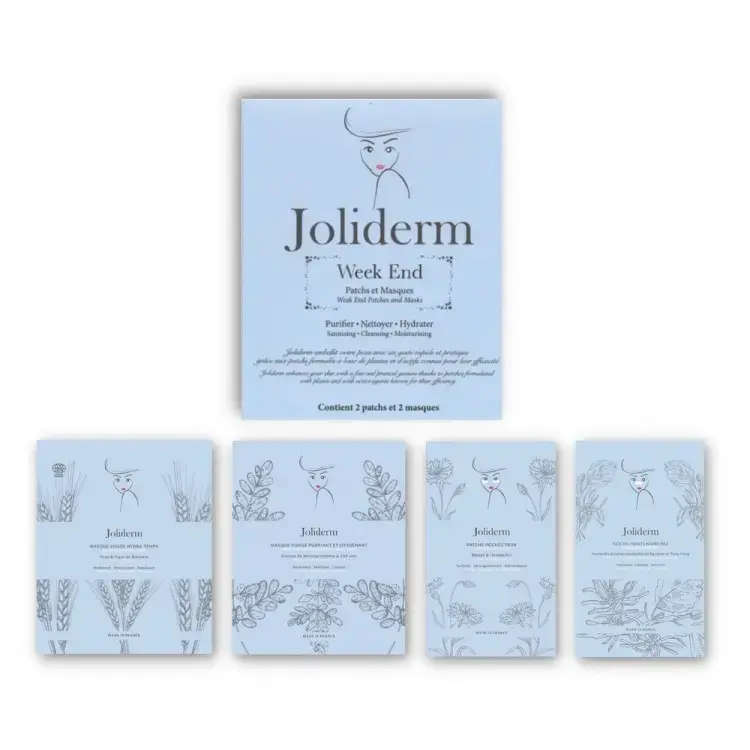 Week End Set Joliderm: Joliderm, Coconut Water, Hydrating, Sheet Mask, For Face + Joliderm, Contouring, Under-Eye Mask Patch + Joliderm, Green Tea, Oxygenating & Purifying, Sheet Mask, For Face + Joliderm, Anti-Blackheads, Local Treatment Patch, For Face