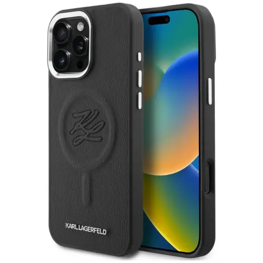 Karl Lagerfeld Initial & Metal Logo чехол с поддержкой MagSafe для телефона iPhone 16 Pro Max чёрный
