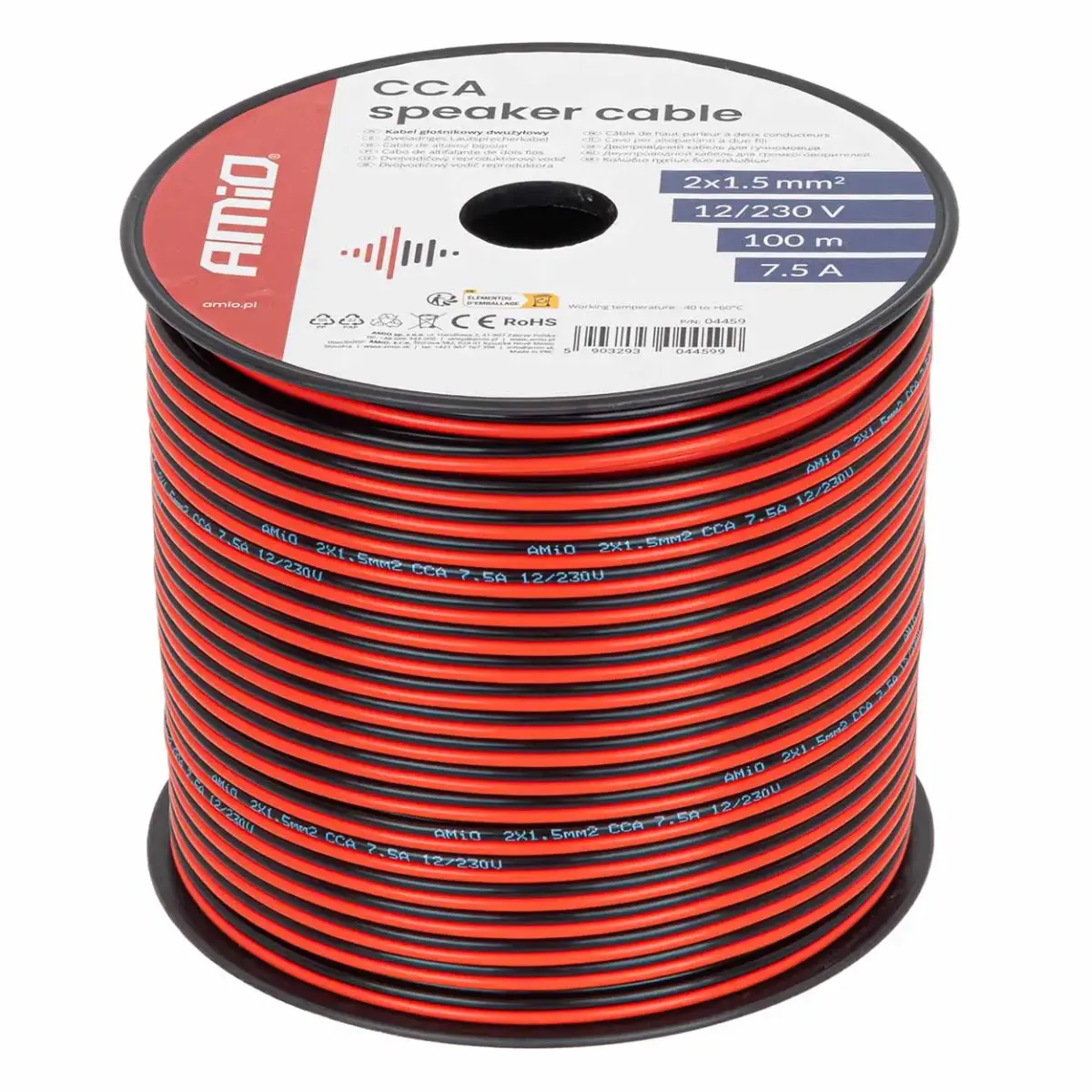 CCA speaker cable 2x1.5mm2 100m 7.5A AMIO-04459