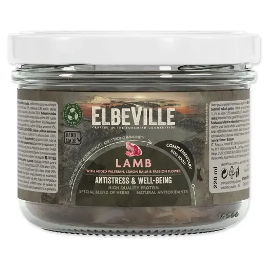 Konservi suņiem – ElbeVille Antistress and Well-being, Lamb with Valerian and Lemon balm, 220 ml 