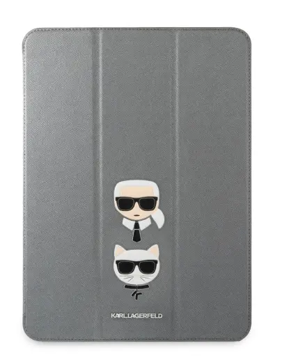 KLFC11OKCG Karl Lagerfeld and Choupette Head Saffiano Folio Cover for iPad Pro 11 Silver