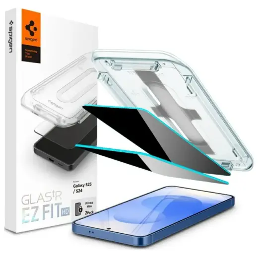 Spigen Glas.TR EZ FIT HD Privacy aizsargstikls telefona ekrānam Samsung Galaxy S24 (S921) | S25 (S931) (privātuma efekts) ar uzstādīšanas rāmi (2 gab.)