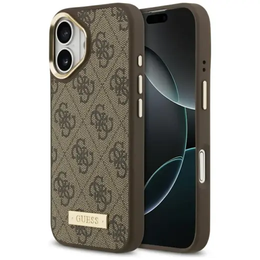 Guess 4G Logo Plate MagSafe Case for iPhone 17 Brown