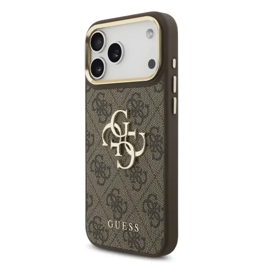 Guess 4G Metal Logo Gold Frame maciņš telefonam iPhone 18 Pro Max brūns