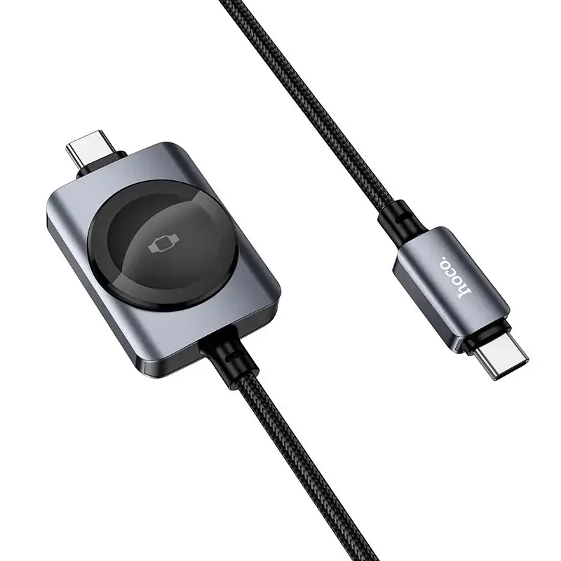 Hoco USB C to USB C cable PD100W with wireless charging for Apple Watch 1,2 m CW66 black