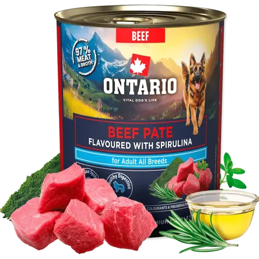 Konservi suņiem - Ontario Adult Beef Pate with Spirulina Flavor 800g