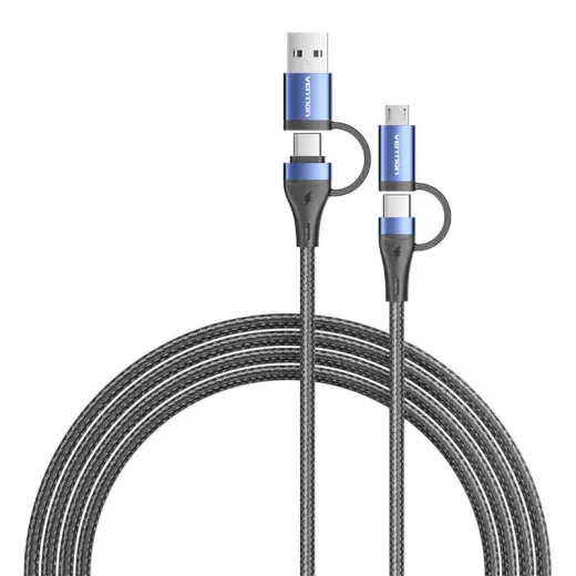 Vention CTLLH 3-in-1 datu pārraides un uzlādes vads | USB-C uz USB-C | 100W | 1m | melns