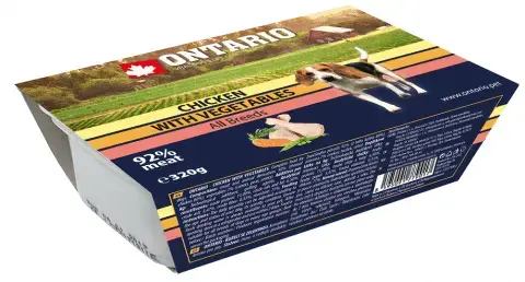 Konservi suņiem : Ontario Dog Alucup Chicken with vegetable, 320 g