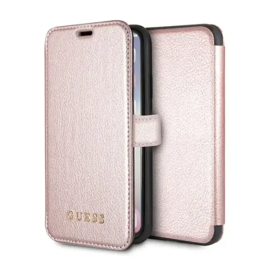 Guess GUFLBKPXIGLRG iPhone X|Xs rose gol d|różowo-złoty book Iridescent