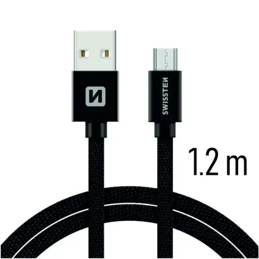 Swissten Textile Quick Charge Universāls data transfer and charging cable | USB-A to Micro USB | 1.2m | black