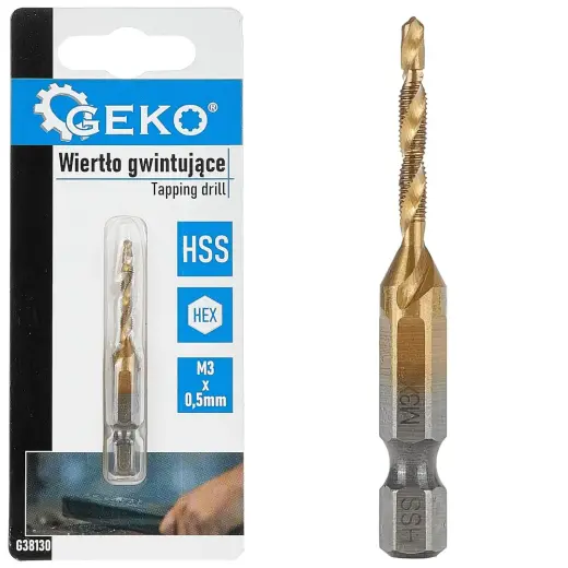 HSS M3 x 0.5mm vītņurbis ar HEX stiprinājumu