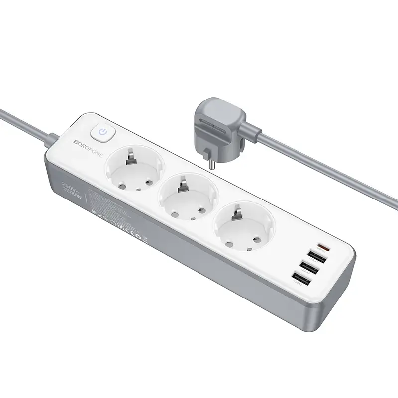 Borofone Power strip BAC9 - 3 outlets 240V + 3xUSB + Type C - PD 20W 2 metres black
