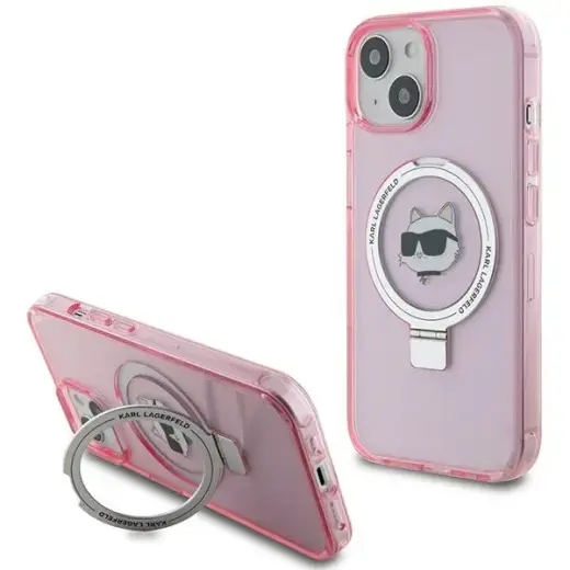 Karl Lagerfeld KLHMP15SHMRSCHP iPhone 15 | 14 | 13 6.1" różowy|pink hardcase Ring Stand Choupette Head MagSafe