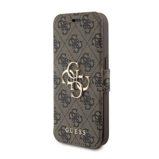 Guess PU Leather 4G Metal Logo Book Case for iPhone 15 Pro Max Brown