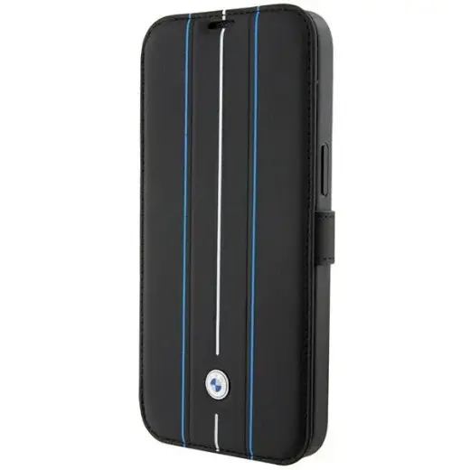 BMW BMBKP15X22RVSK iPhone 15 Pro Max 6.7" czarny|black bookcase Leather Stamp Blue Lines