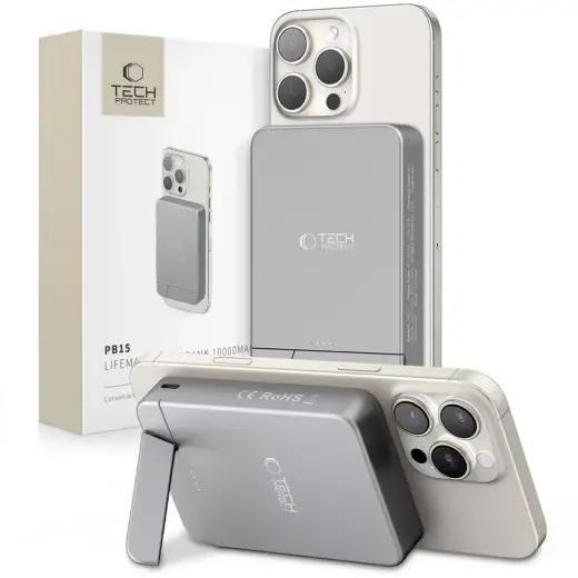 Tech-Protect PB14 LifeMag ārējais akumulators (powerbank) | 10000 mAh | 15W | USB-C, MagSafe | pelēks