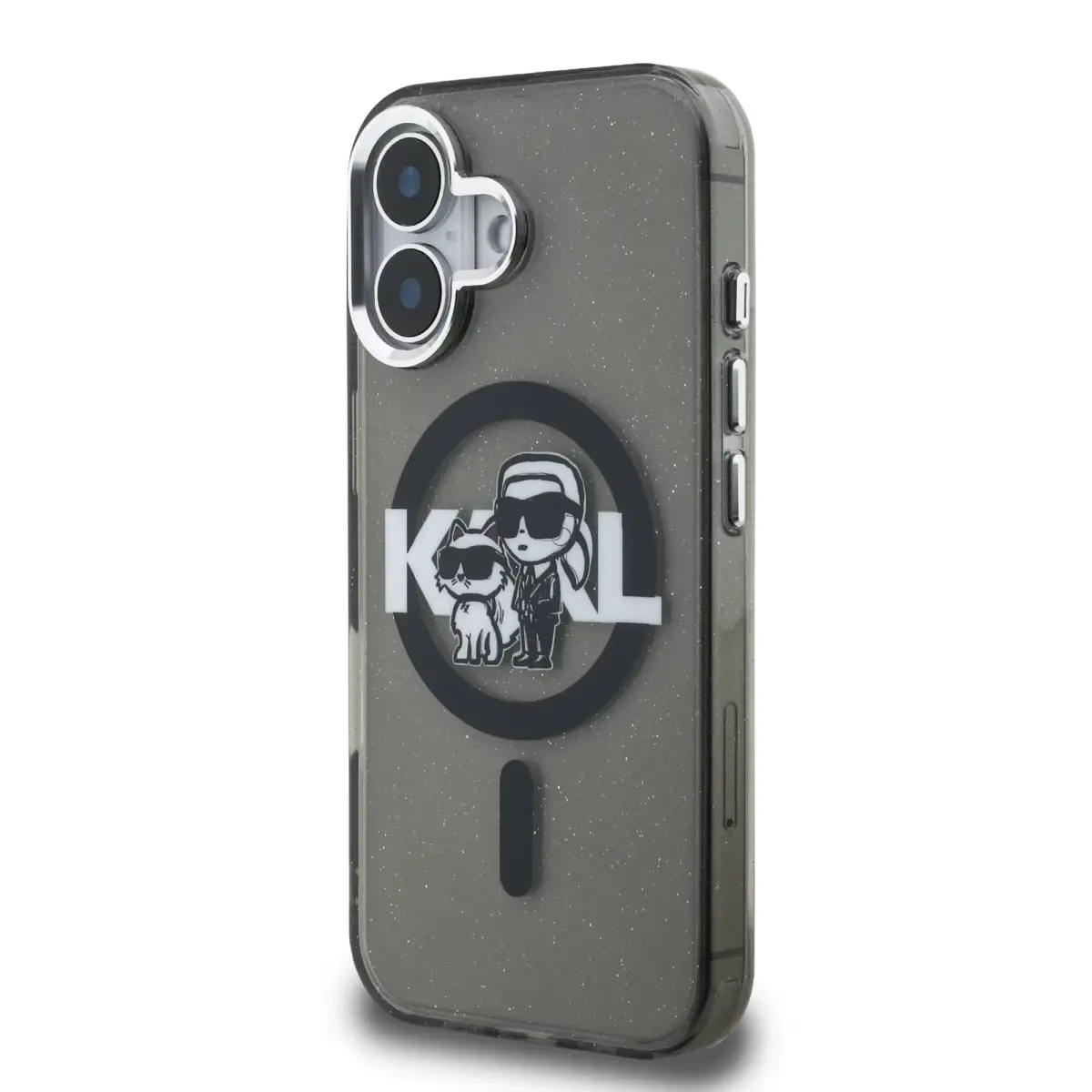 Karl Lagerfeld IML Glitter Karl and Choupette Sketch MagSafe Case for iPhone 16 Black