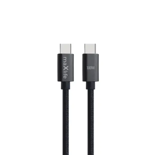 Maxlife MXUC-12 datu pārraides un uzlādes vads | USB-C uz USB-C | 100W | 1m | melns