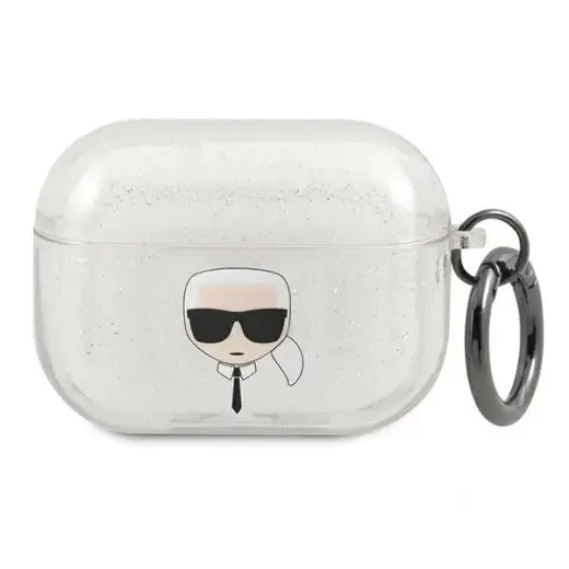 Karl Lagerfeld KLAPUKHGS AirPods Pro  cover srebrny|silver Glitter Karl`s Head