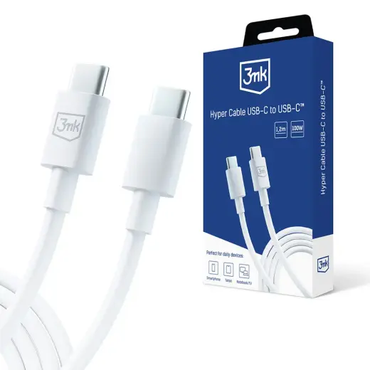 3mk Hyper провод для передачи данных и зарядки | USB-C на USB-C | 100W | 1.2m | белый