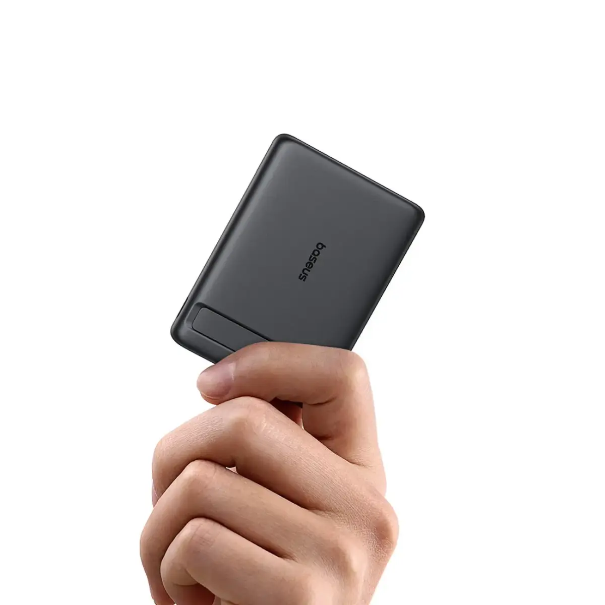 Baseus PicoGo AM31 Qi2 5000mAh 20W MagSafe Compatible Power Bank with Stand (with Black Simple Braided USB-C - USB-C 30cm Cable) - Black
